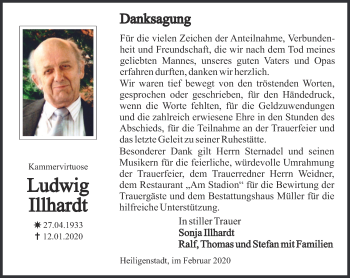 Traueranzeige von Ludwig Illhardt von Thüringer Allgemeine