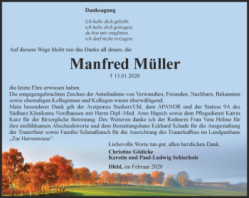 Traueranzeige von Manfred Müller von Thüringer Allgemeine