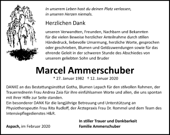 Traueranzeige von Marcel Ammerschuber von Ostthüringer Zeitung, Thüringische Landeszeitung