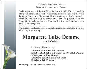 Traueranzeige von Margarete Luise Demme von Thüringer Allgemeine