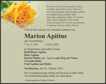 Traueranzeige von Marion Apitius von Thüringer Allgemeine