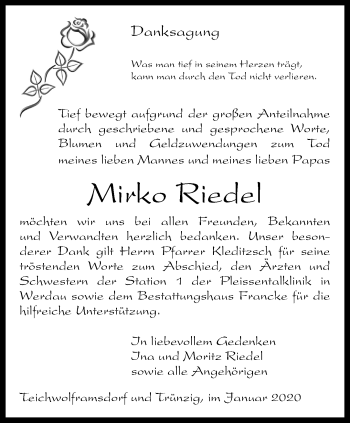 Traueranzeige von Mirko Riedel