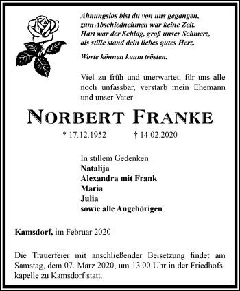 Traueranzeige von Norbert Franke