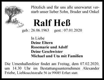 Traueranzeige von Ralf Heß