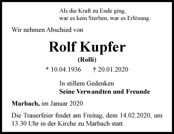 Traueranzeige von Rolf Kupfer von Thüringer Allgemeine, Thüringische Landeszeitung