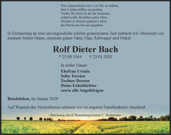 Traueranzeige von Rolf Dieter Bach von Thüringer Allgemeine