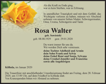 Traueranzeige von Rosa Walter von Thüringer Allgemeine