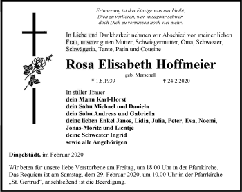 Traueranzeige von Rosa Elisabeth Hoffmeier von Thüringer Allgemeine