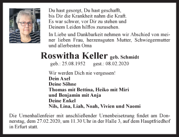 Traueranzeige von Roswitha Keller