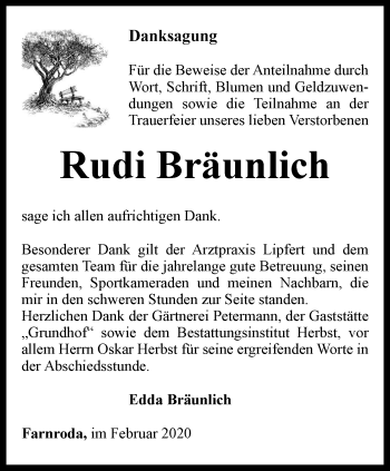 Traueranzeige von Rudi Bräunlich von Thüringer Allgemeine, Thüringische Landeszeitung