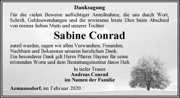 Traueranzeige von Sabine Conrad von Thüringer Allgemeine, Thüringische Landeszeitung