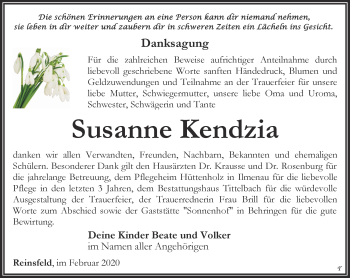 Traueranzeige von Susanne Kendzia von Thüringer Allgemeine