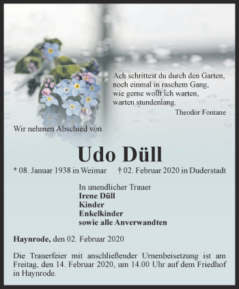 Traueranzeige von Udo Düll von Thüringer Allgemeine