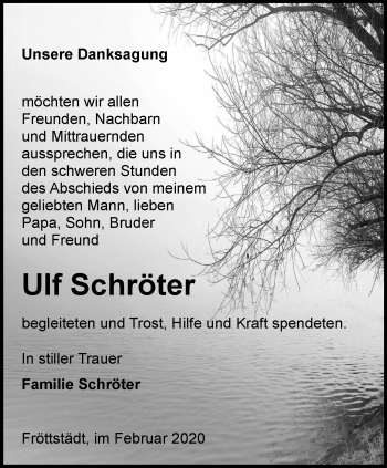 Traueranzeige von Ulf Schröter von Ostthüringer Zeitung, Thüringische Landeszeitung