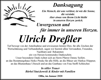 Traueranzeige von Ulrich Dreßler von Ostthüringer Zeitung