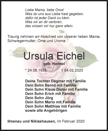 Traueranzeige von Ursula Eichel von Thüringer Allgemeine