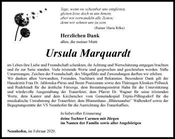 Traueranzeige von Ursula Marquardt