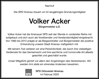 Traueranzeige von Volker Acker von Thüringer Allgemeine