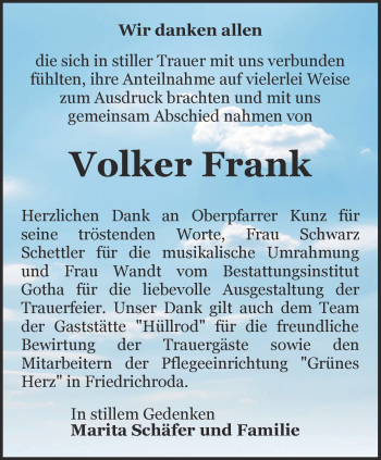 Traueranzeige von Volker Frank