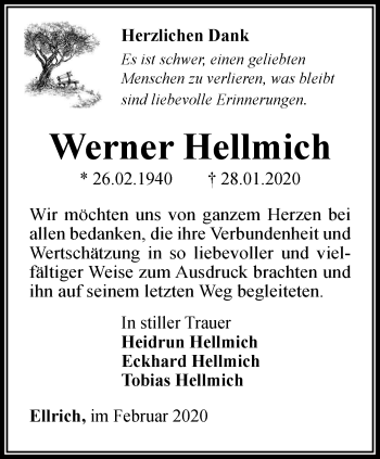 Traueranzeige von Werner Hellmich von Thüringer Allgemeine