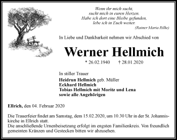 Traueranzeige von Werner Hellmich von Thüringer Allgemeine