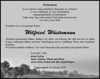 Traueranzeige von Wilfried Wüstemann von Ostthüringer Zeitung