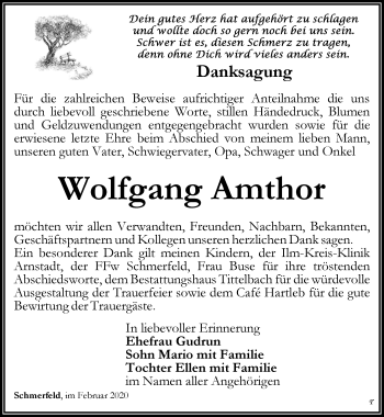 Traueranzeige von Wolfgang Amthor von Thüringer Allgemeine