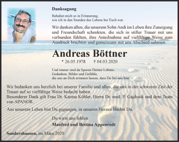 Traueranzeige von Andreas Böttner