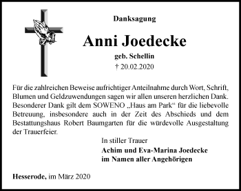 Traueranzeige von Anni Joedecke von Thüringer Allgemeine