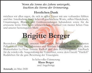 Traueranzeige von Brigitte Berger von Thüringer Allgemeine