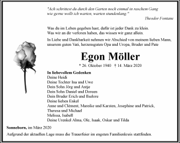 Traueranzeige von Egon Möller von Ostthüringer Zeitung, Thüringische Landeszeitung