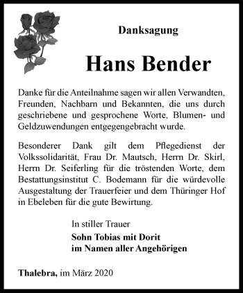 Traueranzeige von Hans Bender