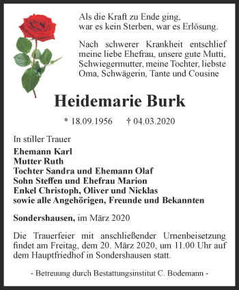 Traueranzeige von Heidemarie Burk