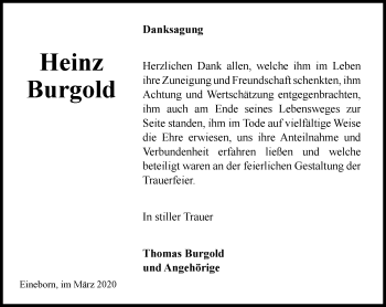 Traueranzeige von Heinz Burgold von Ostthüringer Zeitung