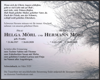 Traueranzeige von Helga und Hermann Mörl