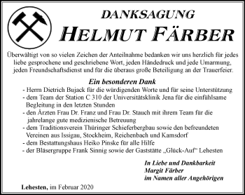 Traueranzeige von Helmut Färber von Ostthüringer Zeitung