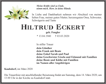 Traueranzeige von Hiltrud Eckert