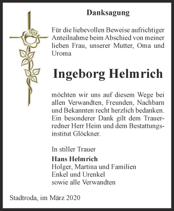 Traueranzeige von Ingeborg Helmrich von Ostthüringer Zeitung