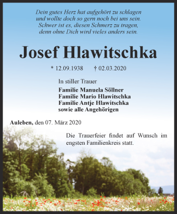 Traueranzeige von Josef Hlawitschka von Thüringer Allgemeine