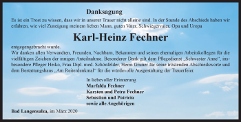 Traueranzeige von Karl-Heinz Fechner von Thüringer Allgemeine, Thüringische Landeszeitung