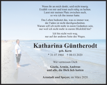 Traueranzeige von Katharina Güntherodt von Thüringer Allgemeine