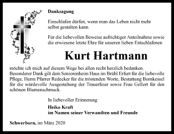 Traueranzeige von Kurt Hartmann von Thüringer Allgemeine, Thüringische Landeszeitung