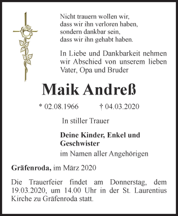 Traueranzeige von Maik Andreß von Thüringer Allgemeine