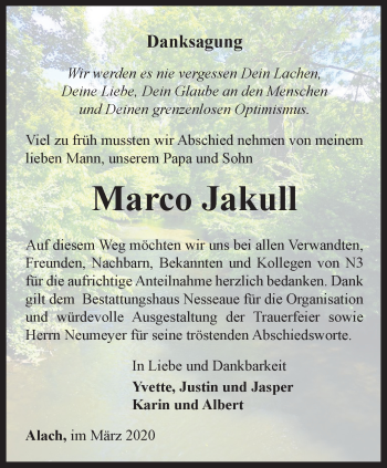 Traueranzeige von Marco Jakull von Thüringer Allgemeine, Thüringische Landeszeitung