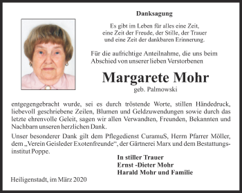 Traueranzeige von Margarete Mohr von Thüringer Allgemeine