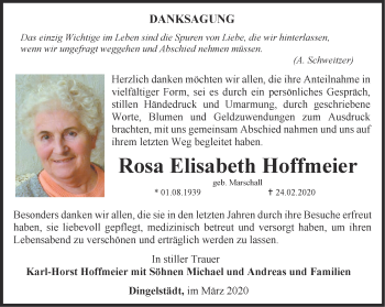 Traueranzeige von Rosa Elisabeth Hoffmeier von Thüringer Allgemeine