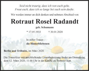 Traueranzeige von Rotraut Rosel Radandt von Ostthüringer Zeitung