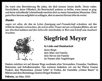 Traueranzeige von Siegfried Meyer von Ostthüringer Zeitung