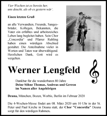 Traueranzeige von Werner Lengfeld von Thüringer Allgemeine