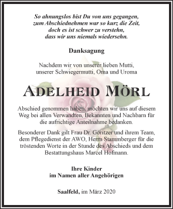 Traueranzeige von Adelheid Mörl